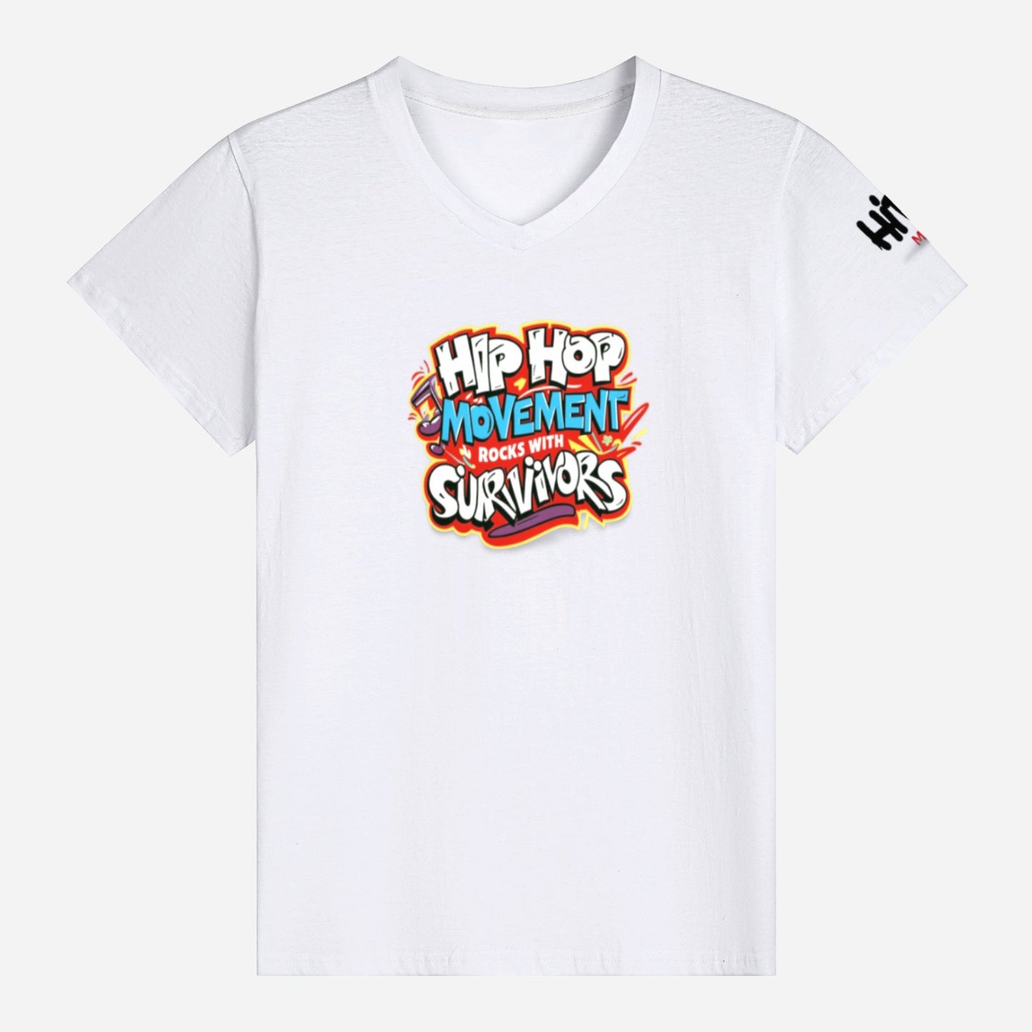 4 Sides Simple Design Print Cotton Unisex V-Neck T-Shirt